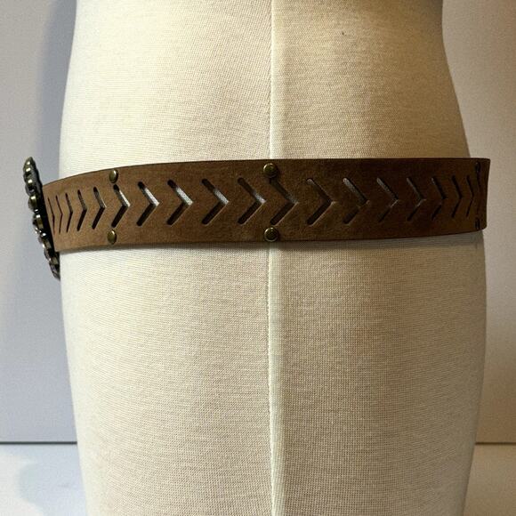 Gem Jewel Embellished Boho Prairie Belt Large Showy Buckle Size 11 42" Long - Picture 6 of 8